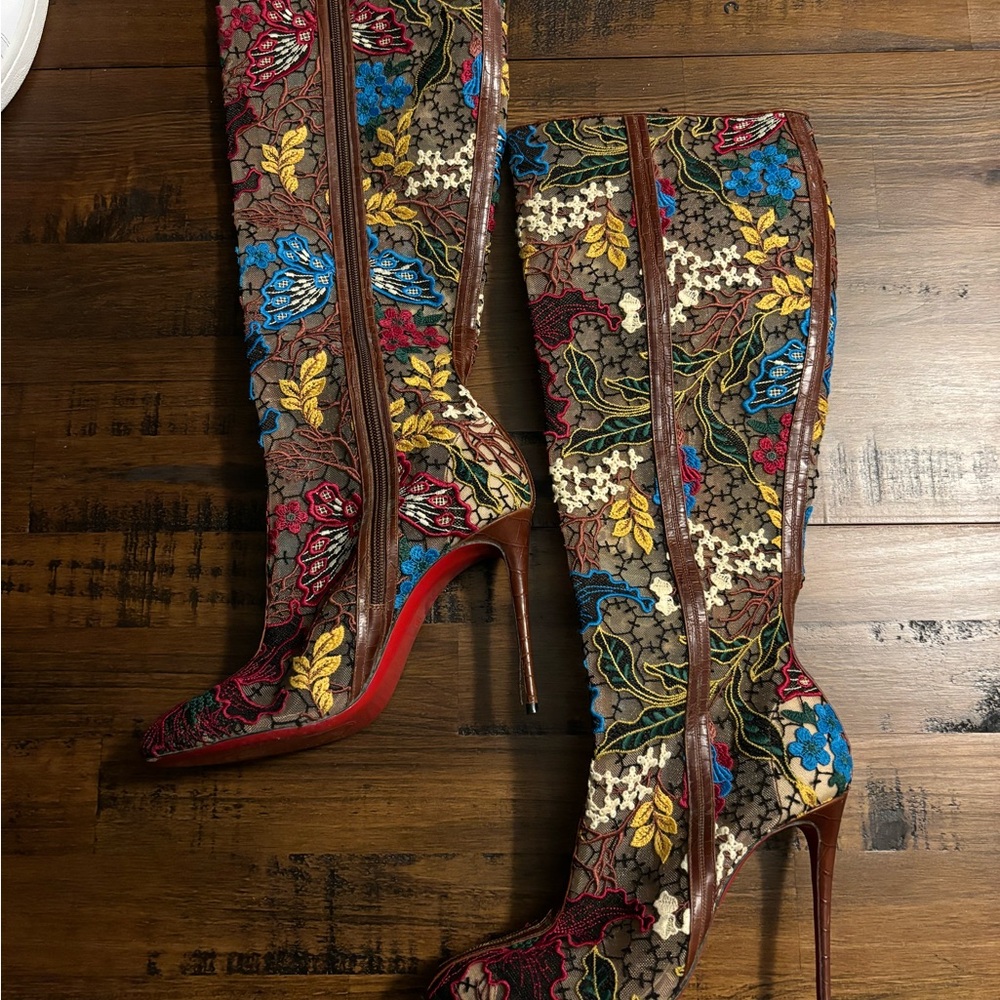 Floral Embroidered Knee-High Stiletto Boots